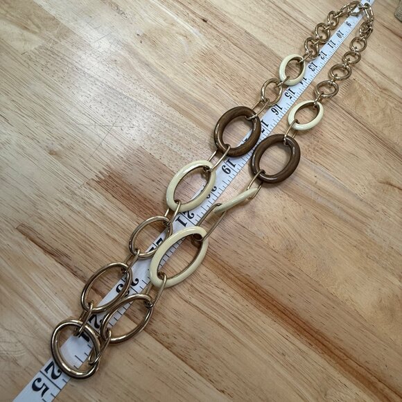 Banana Republic Long Gold-Tone Chain Link Necklace With Cream & Brown Accents - Picture 6 of 16